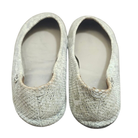 TORY BURCH Travel T Snake Embossed Sparkling Leather Ballet Flats Roccia 9M - Picture 9 of 15